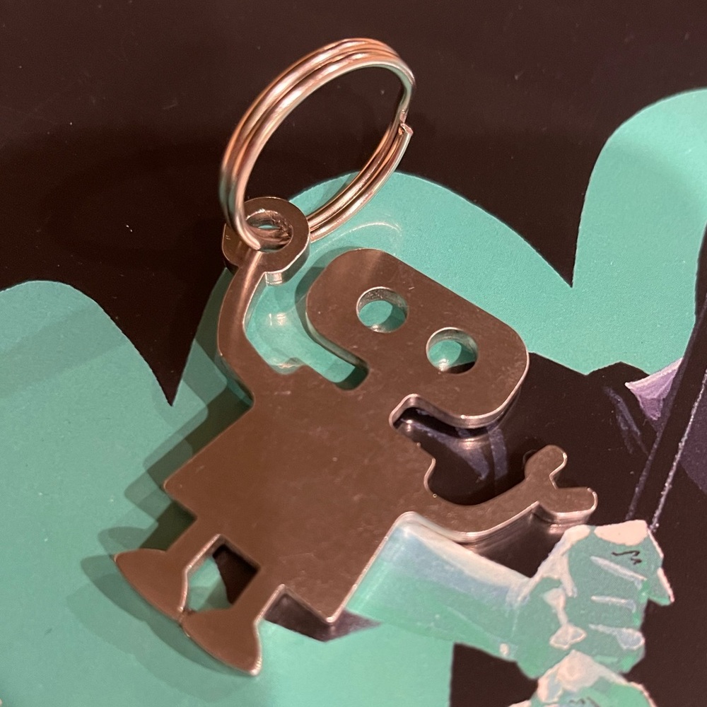 Steel robot keychain charm